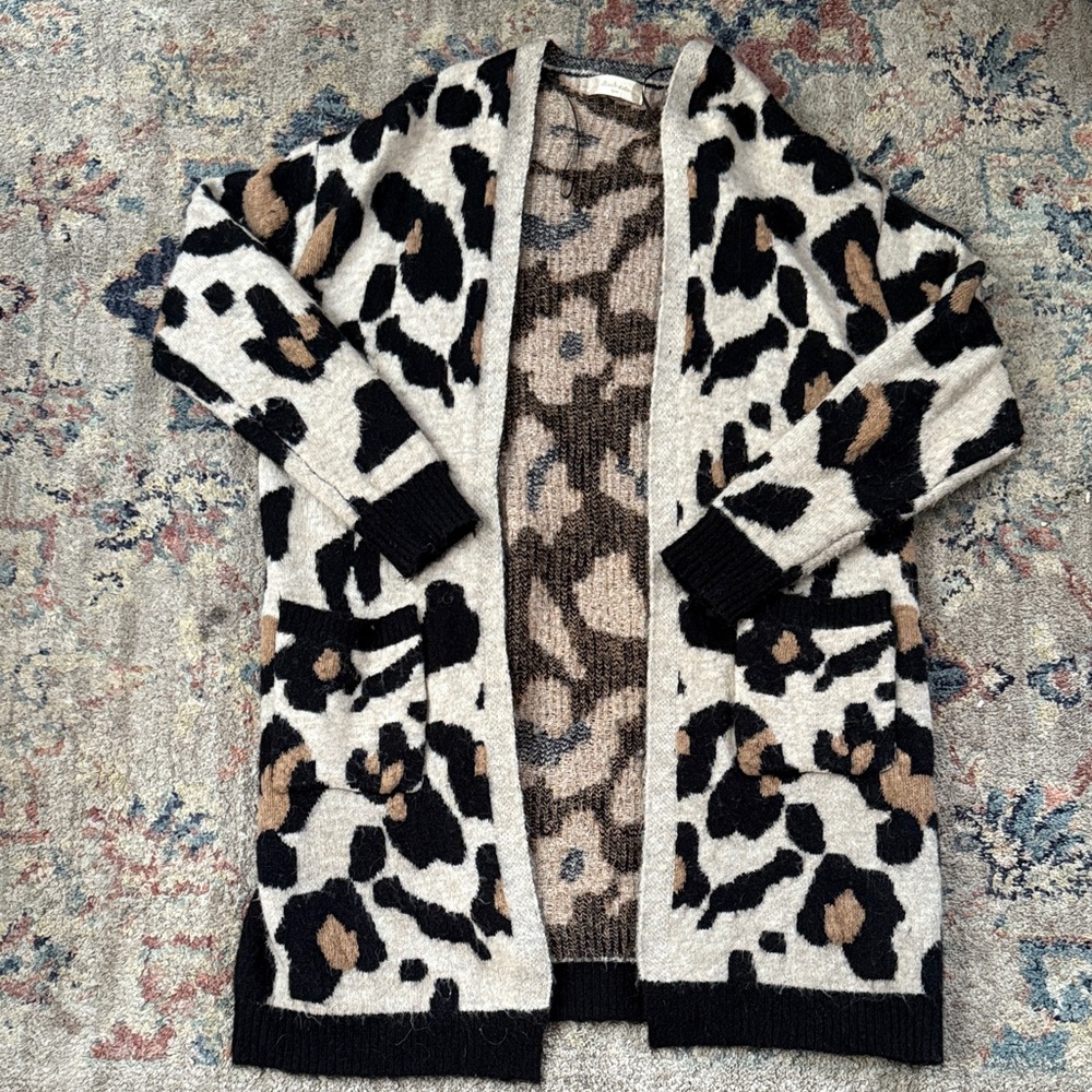 Altar'd State Black and Tan Animal Print Cardigan